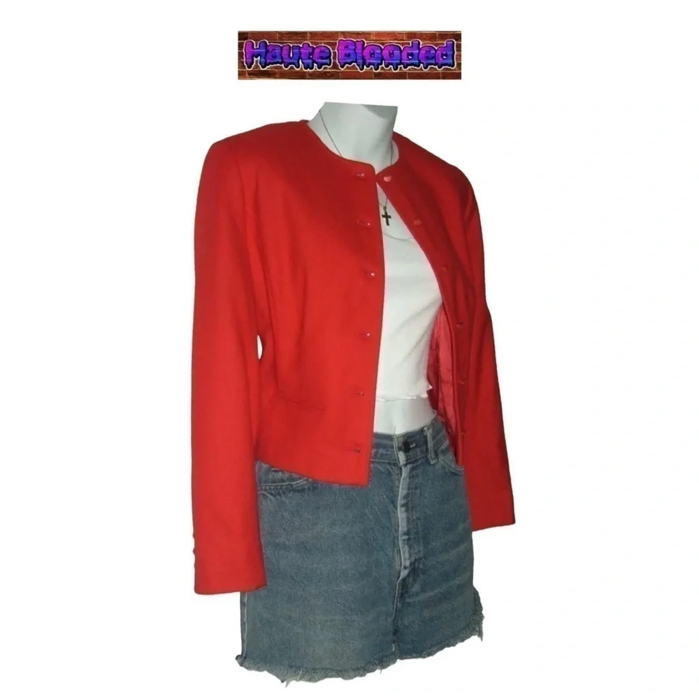 Vintage 60's Pendleton Wool Cropped Blazer Red Crop Office Work Retro Jacket 6